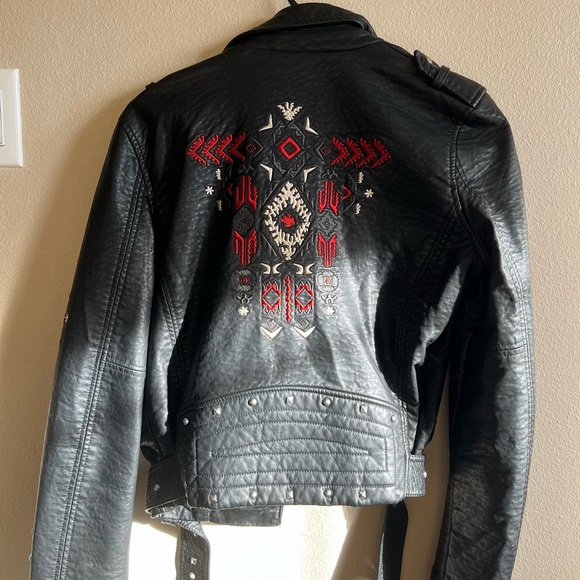 Black Women's Studded Vintage Leather Jacket - Picture 2 of 6